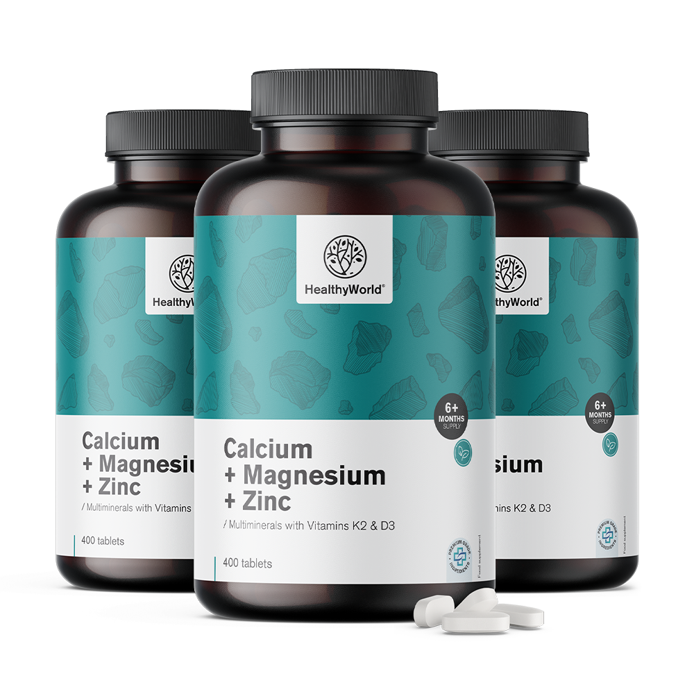 Kalzium + Magnesium + Zink in Tabletten für den Jahresbedarf.