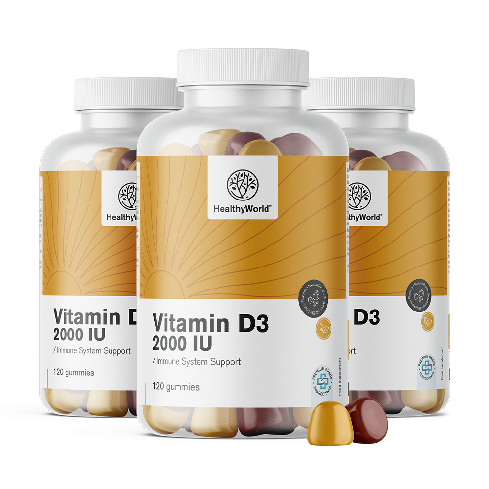 Vitamin D3 2000 I.E. in Form von Gummis.